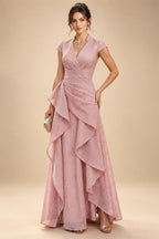 A-Line/Princess Pleated Two-Piece Tea-Length Mother of the Bride Dresses with Cascading Ruffles (SHI22500054)