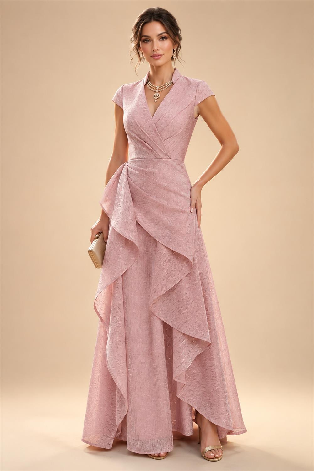 A-Line Chiffon Cape Sleeves Floor-Length Mother of the Bride & Groom Dresses with Floral Sequin Bodice (SHI22500691)