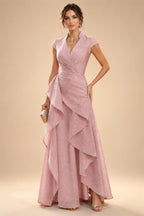 A-Line Chiffon Cape Sleeves Floor-Length Mother of the Bride & Groom Dresses with Floral Sequin Bodice (SHI22500691)