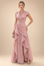Sheath Chiffon Floral Print Cape Sleeves Mother of the Bride & Groom Dresses for Formal Wedding (SHI22500682)