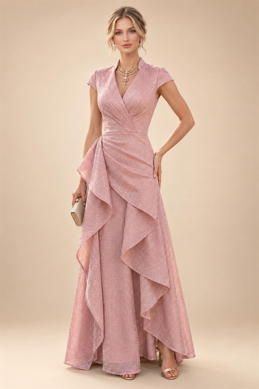 Sheath Chiffon Floral Print Cape Sleeves Mother of the Bride & Groom Dresses for Formal Wedding (SHI22500682)