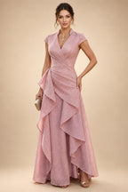 Sheath Chiffon Cape Sleeves Maxi Mother of the Bride & Groom Dresses with Ruched Waist (SHI22500727)