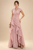 A-Line/Princess One Shoulder Tea-Length Mother of the Bride & Groom Dresses with Ruffles & Ruched Waist (SHI22501283)