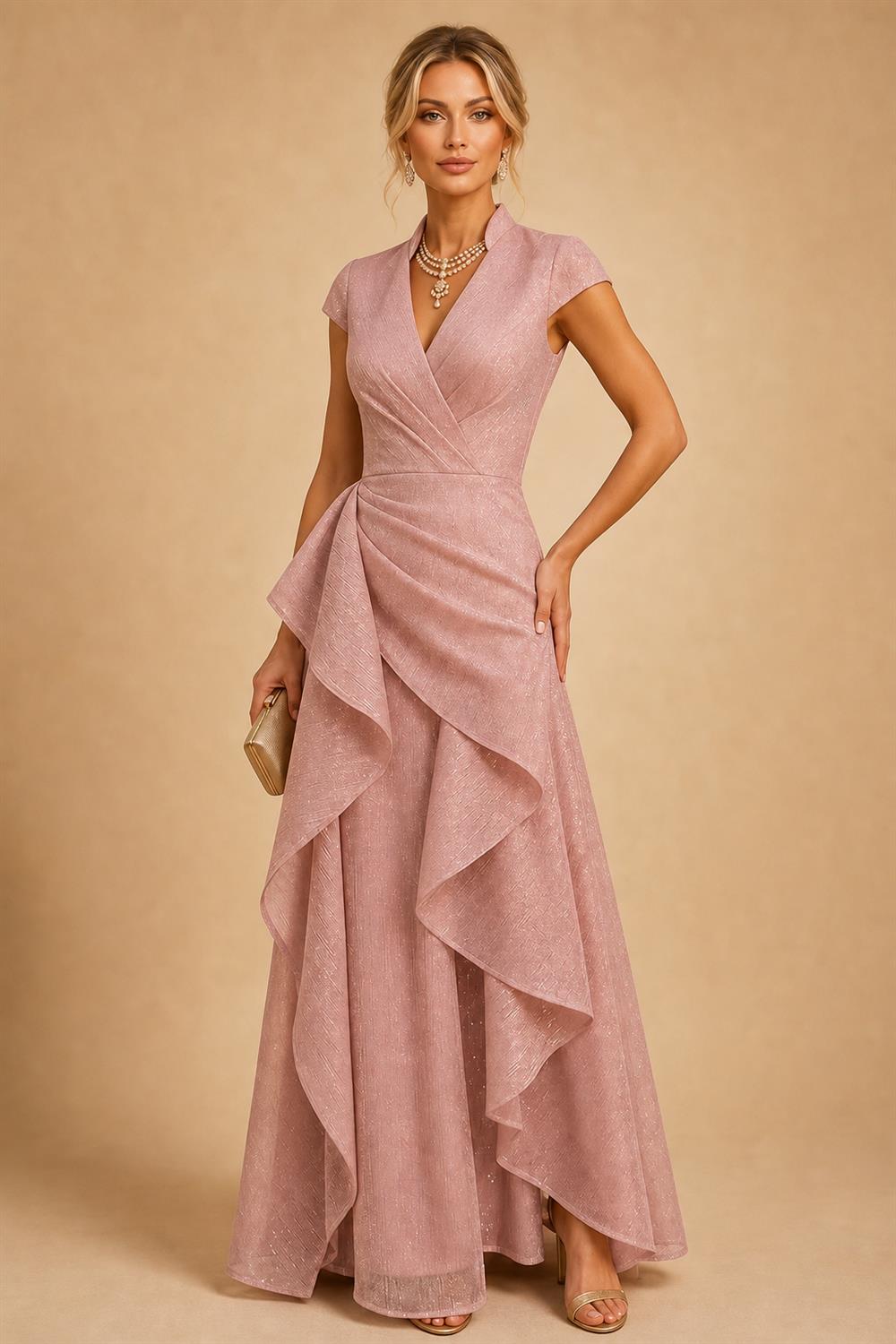 A-Line/Princess V-Neck Chiffon Floor-Length Mother of the Bride & Groom Dresses with Lace Appliques, Sequin & Ruffles (SHI22501608)