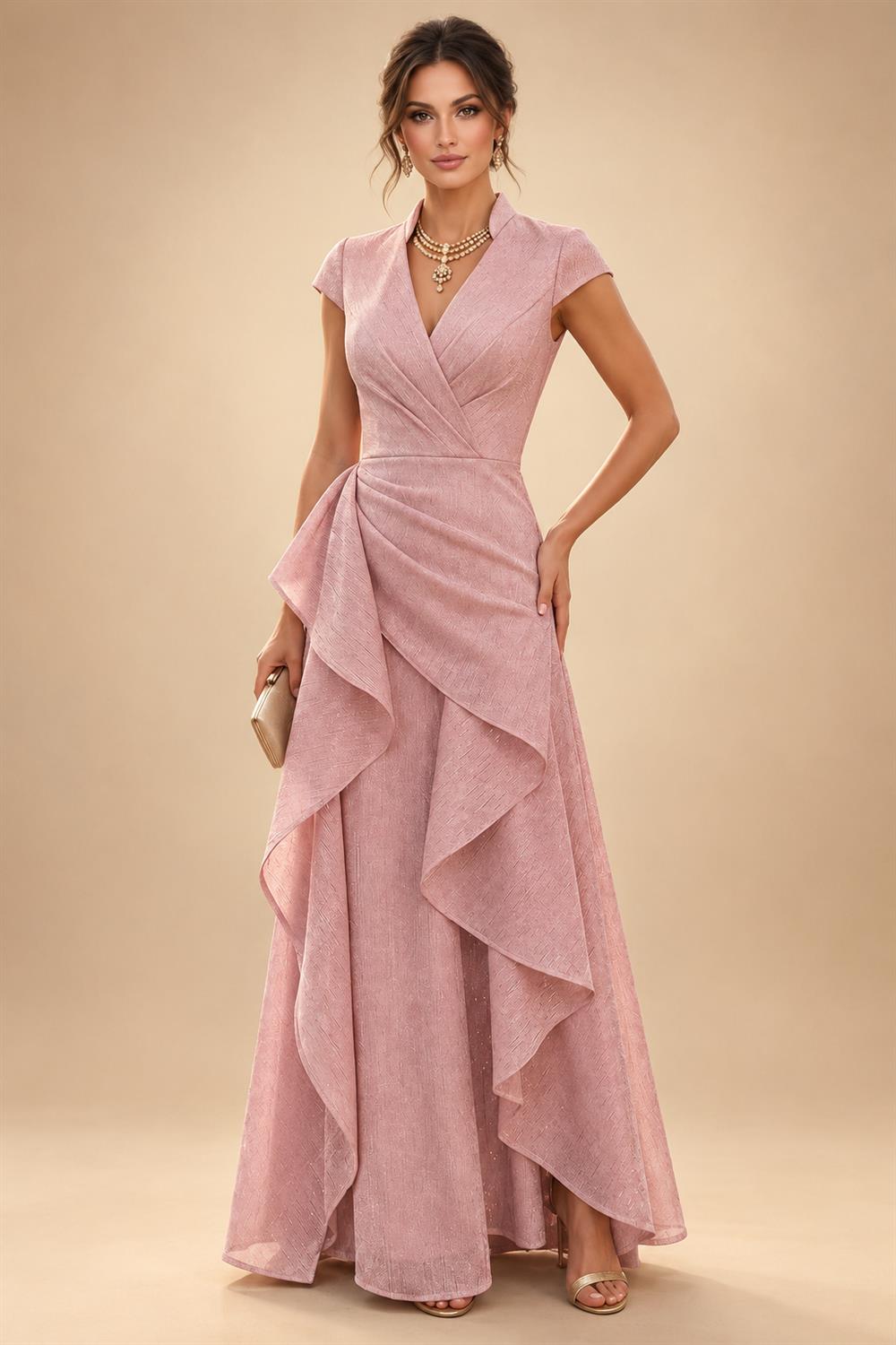 A-Line/Princess V-Neck Floral Embroidery Maxi Mother of the Bride & Groom Dresses with Ruched Waist (SHI22501624)