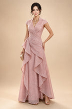 A-Line/Princess Strapless Lace Appliques Floor-Length Mother of the Bride & Groom Dresses with Pleats, Ruched Waist & Sweep Train (SHI22501664)