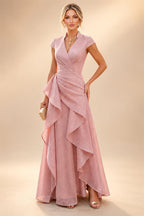 Floral Print A-Line/Princess Scoop Neck Tea-Length Mother of the Bride & Groom Dresses with Tiered Layers & Ruched Waist (SHI22501120)