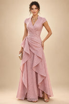 Jacquard A-Line/Princess V-Neck Floor-Length Mother of the Bride & Groom Dresses with Pockets (SHI22500987)