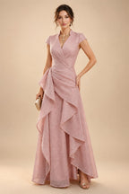 Sequin Floral Sheath/Column V-Neck Floor-Length Mother of the Bride & Groom Dresses with Ruched Waist (SHI22500972)