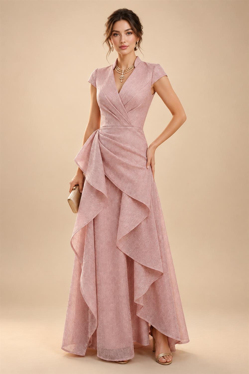 Sequin Floral Sheath/Column V-Neck Floor-Length Mother of the Bride & Groom Dresses with Ruched Waist (SHI22500972)