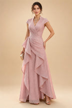 Jacquard Satin One Shoulder A-Line/Princess Long Mother of the Bride & Groom Dresses with Ruffles & Ruched Waist (SHIK25000465)