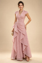 A-Line/Princess Scoop Neck Chiffon Maxi Mother of the Bride & Groom Dresses with Lace Appliques & Pleats (SHI22501638)