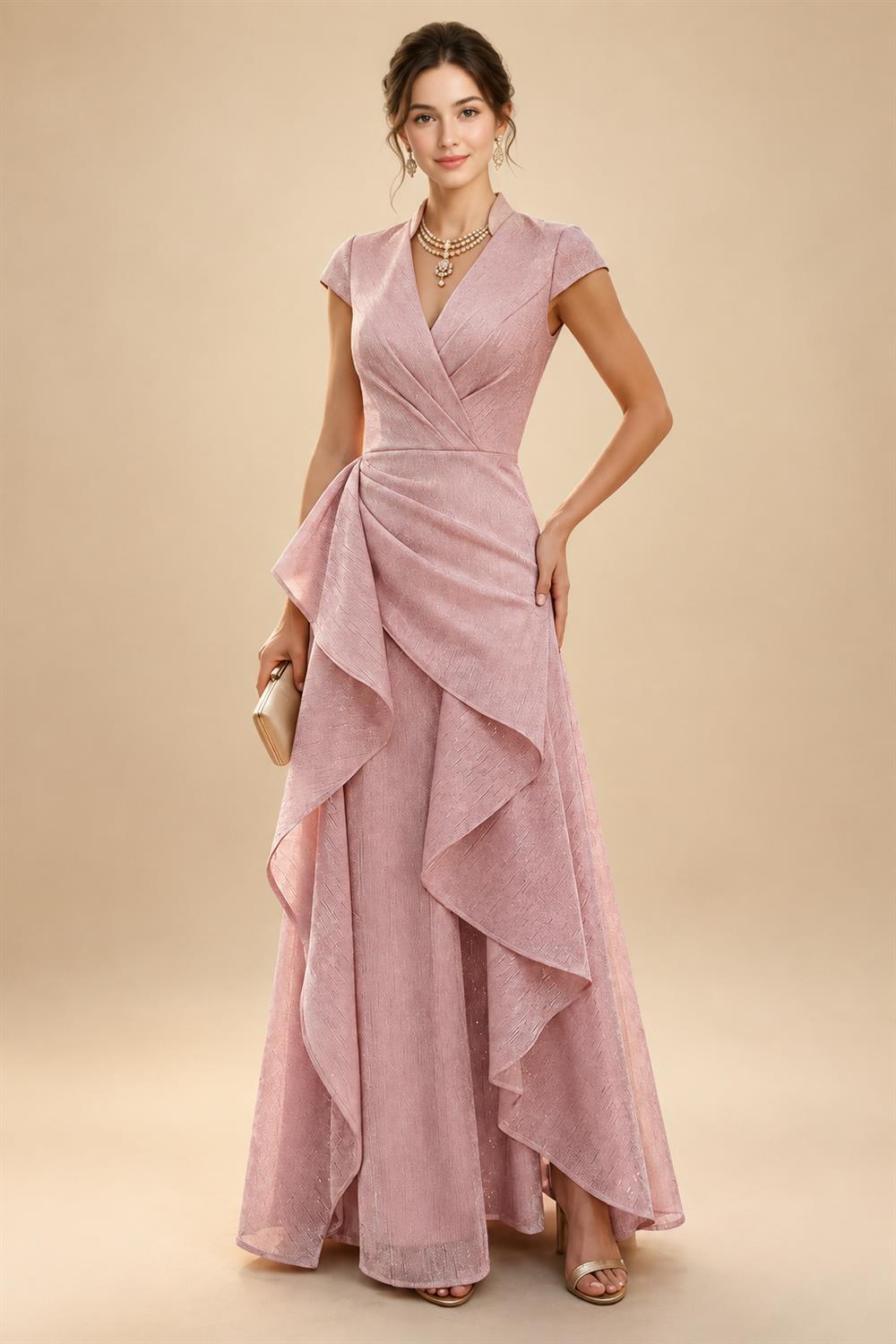 A-Line/Princess V-Neck Velvet Floor-Length Mother of the Bride & Groom Dresses with Ruched Waist (SHI22501614)