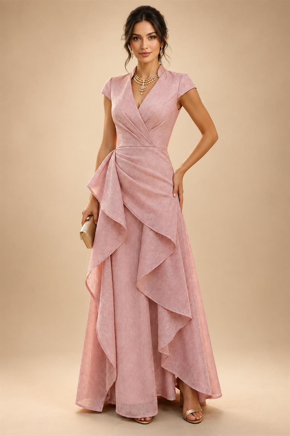 Sheath Satin Tea-Length Mother of the Bride & Groom Dresses with 3/4 Bell Sleeves & Crystal Embellished Belt (SHI22500471)