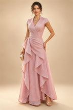A-Line/Princess Off Shoulder Chiffon Floor-Length Mother of the Bride & Groom Dresses with Sequin, Lace Appliques & Pleats (SHI22501662)