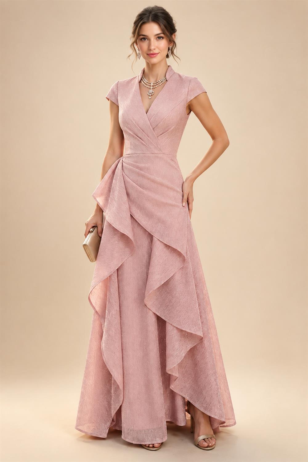 A-Line/Princess One Shoulder Tea-Length Mother of the Bride & Groom Dresses with Ruffles & Ruched Waist (SHI22501283)