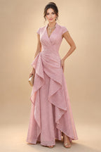 A-Line/Princess V-Neck Satin Tea-Length Mother of the Bride Dresses with Flower (SHI22500080)