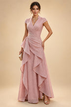 A-Line/Princess Off Shoulder Chiffon Floor-Length Mother of the Bride & Groom Dresses with Sequin, Lace Appliques & Pleats (SHI22501662)