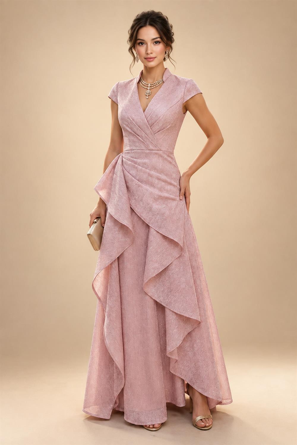 Scoop Neck Chiffon Floor-Length Mother of the Bride & Groom Jumpsuit with Lace Appliques (SHI22501558)