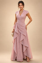 A-Line Chiffon Floral Print 3/4 Cape Sleeves Tiered Mother of the Bride & Groom Dresses with Beaded Waist Embellishment (SHI22500669)