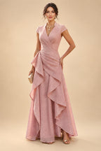 A-Line/Princess Scoop Neck Chiffon Maxi Mother of the Bride & Groom Dresses with 3D Flowers, Sweep Train & Pleats (SHI22501627)