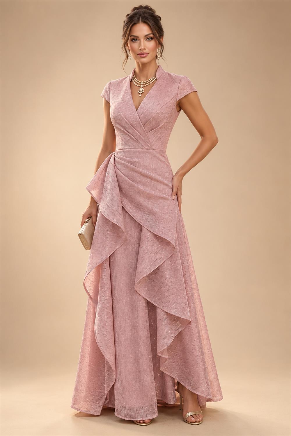 Floral Print A-Line/Princess V-Neck Tea-Length Mother of the Bride & Groom Dresses with Ruched Waist & Pockets (SHI22501150)