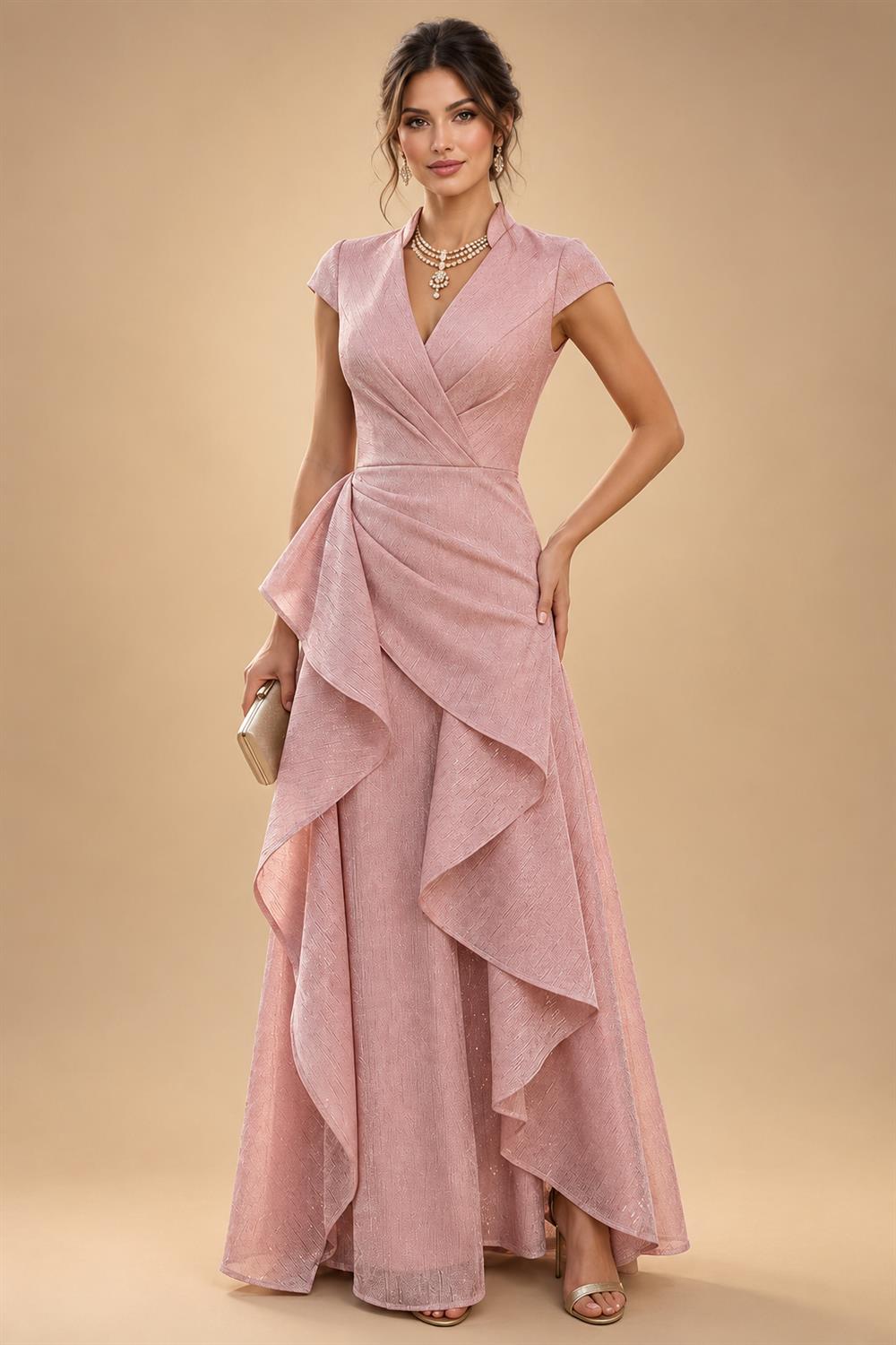 A-Line/Princess V-Neck Floral Print High-Low Mother of the Bride & Groom Dresses with Ruched Bodice (SHI22501569)