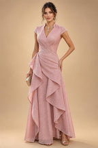 A-Line/Princess V-Neck Floral Print High-Low Mother of the Bride & Groom Dresses with Ruched Bodice (SHI22501569)