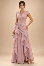 A-Line/Princess Off Shoulder Chiffon Maxi Mother of the Bride & Groom Dresses with Lace Appliques, Rhinestone & Pleats (SHI22501655)