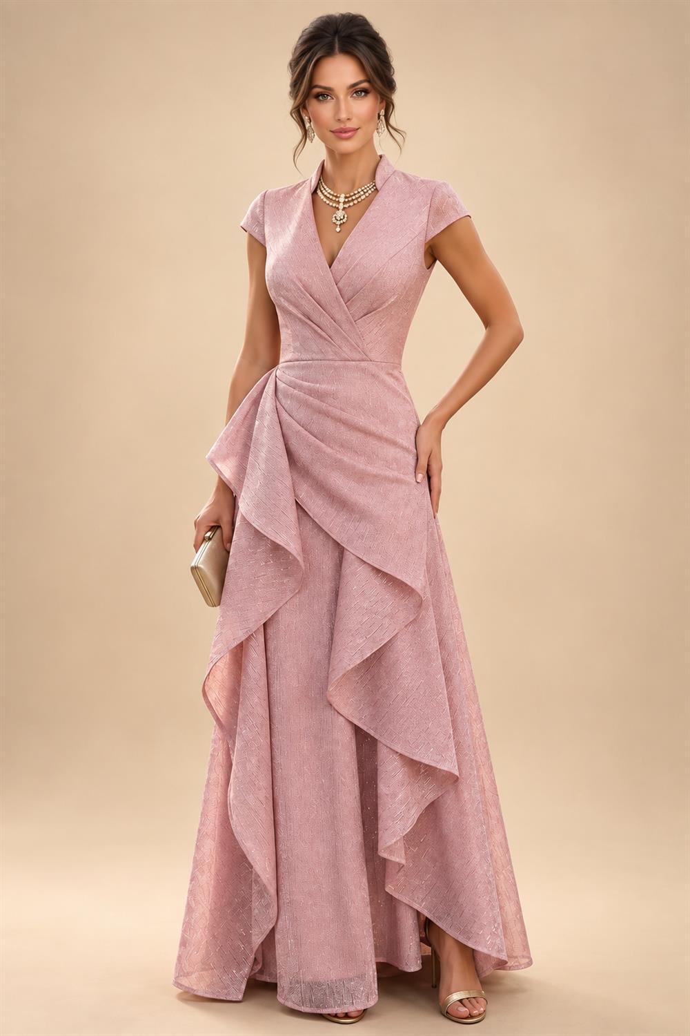 Lightweight Sheath Tea-Length Chiffon Mother of the Bride & Groom Dresses with Cowl Neck & Ruched Waist (SHI22500689)