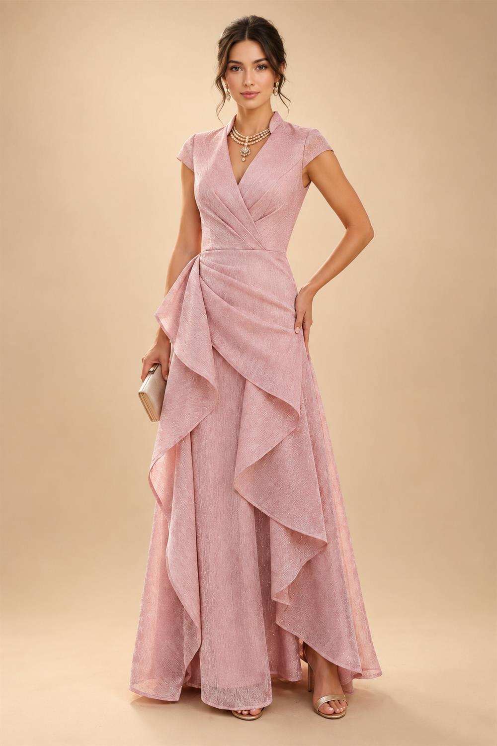 A-Line/Princess V-Neck Chiffon Maxi Mother of the Bride & Groom Dresses with Lace Appliques & Sweep Train (SHI22501644)