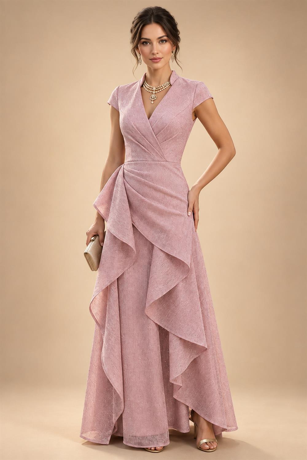 Floral Print A-Line/Princess V-Neck Tea-Length Mother of the Bride & Groom Dresses with Ruched Waist & Pockets (SHI22501150)