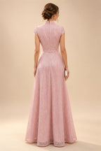 Cape Sleeve Jacquard Satin Ruched Mother of the Bride Dresses 2 Piece (SHI22500528)