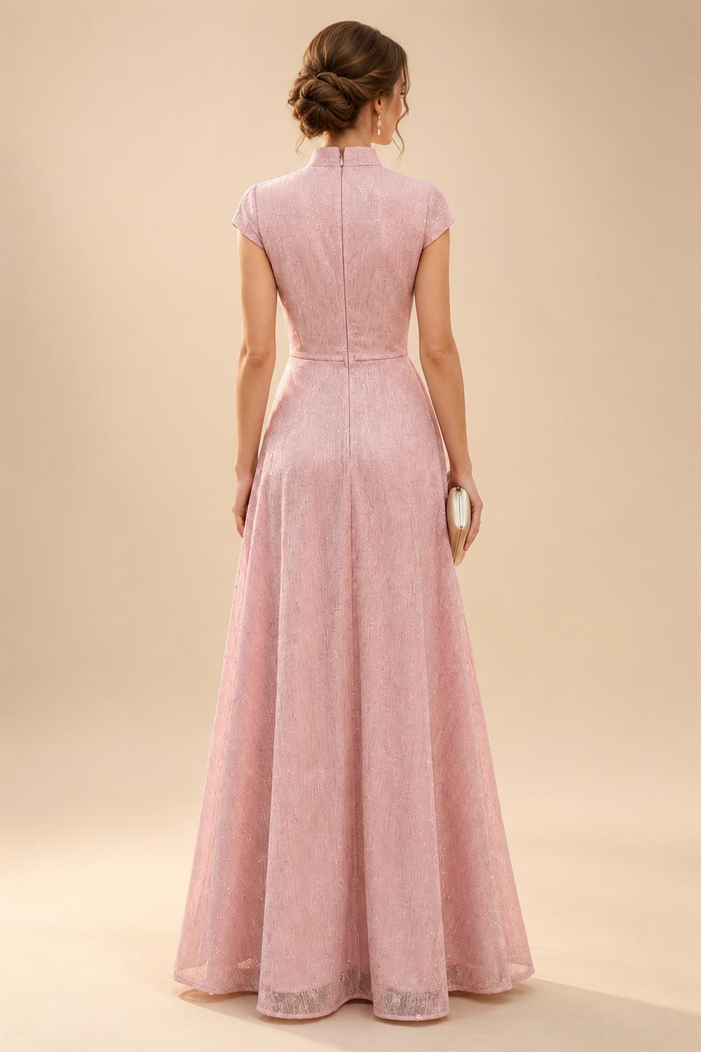 Cape Sleeve Jacquard Satin Ruched Mother of the Bride Dresses 2 Piece (SHI22500528)