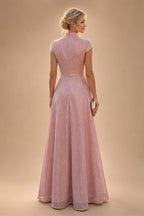Sheath/Column Off Shoulder Stretch Jersey Floor-Length Mother of the Bride & Groom Dresses with Lace Appliques Sleeves & Slit (SHI22501550)
