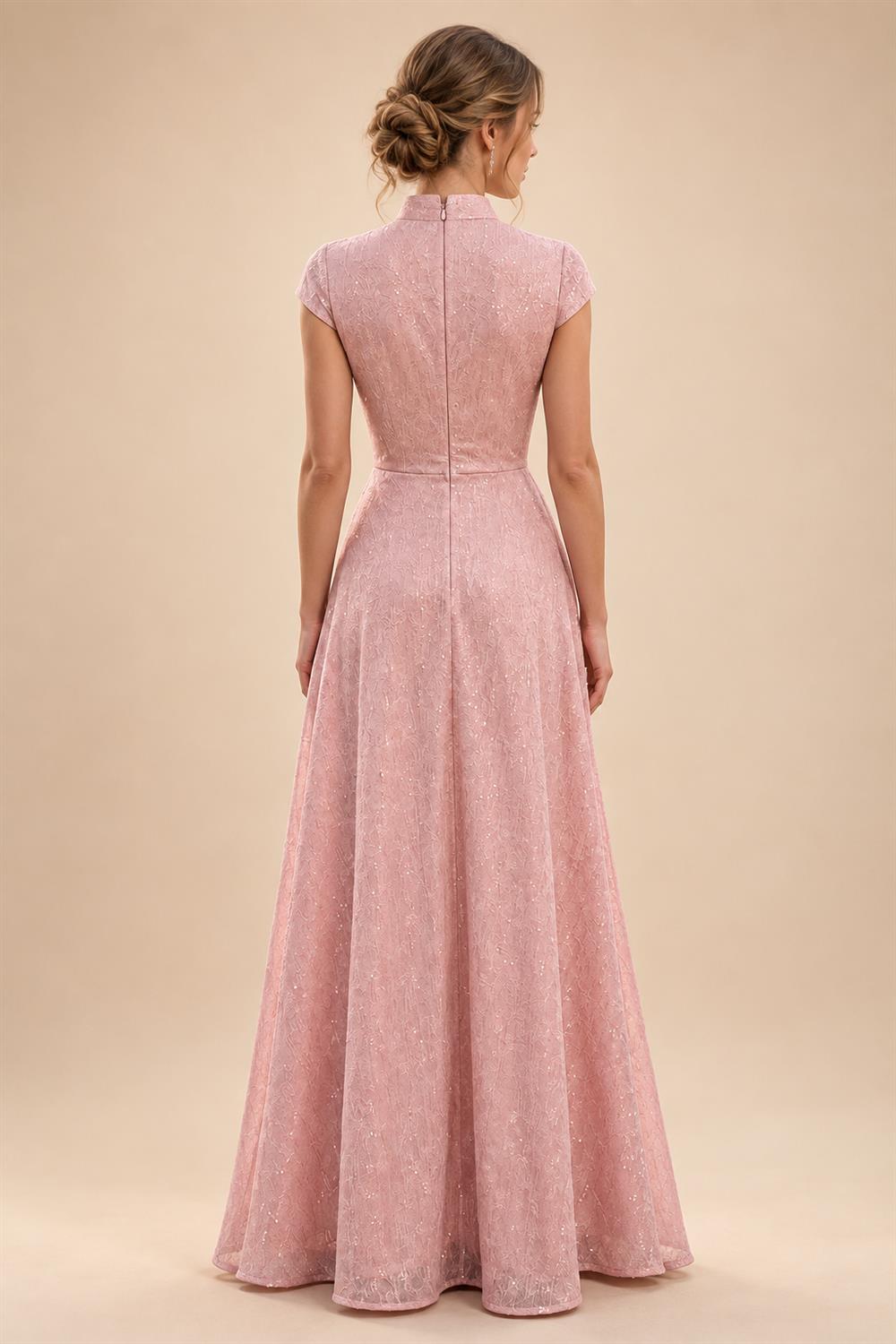 A-Line/Princess Scoop Neck Pleated Satin Evening Dresses with Sequins (SHI22500066)