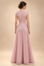 A-Line/Princess Scoop Neck Satin High-Low Mother of the Bride & Groom Dresses with Lace Appliques, Ruffles & Pleats (SHI22501633)