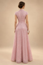 Sheath/Column Scoop Neck Lace Appliques Maxi Mother of the Bride & Groom Dresses with Ruched Waist & Sequin (SHI22501632)