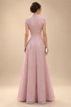 A-Line/Princess V-Neck Satin Floor-Length Mother of the Bride & Groom Dresses with?Jacquard Bolero?Jacket & Pleats (SHI22501695)