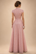 A-Line/Princess One Shoulder Chiffon Floor-Length Mother of the Bride & Groom Dresses with Lace Appliques, Sweep Train & Side Sash (SHI22501663)