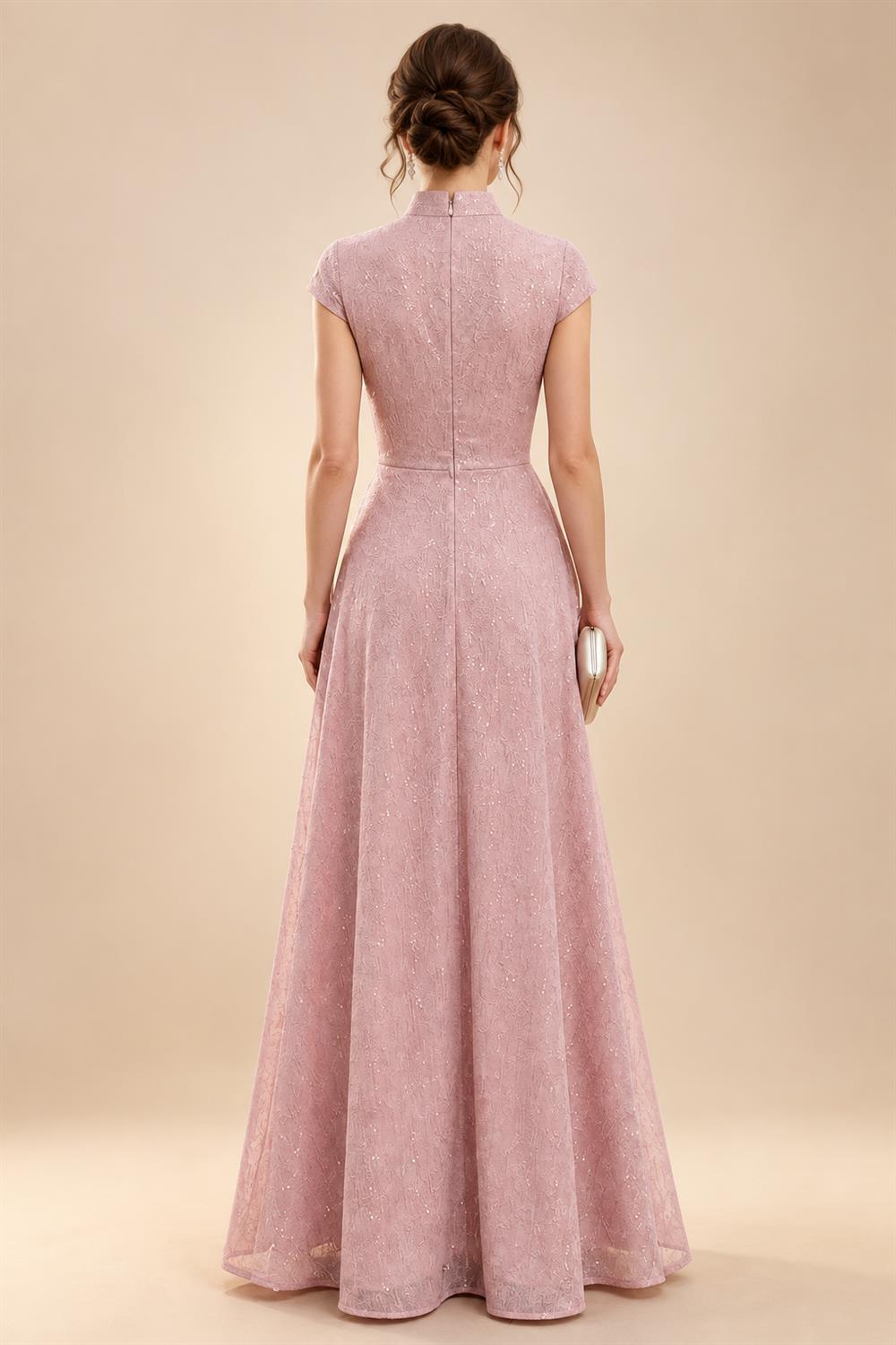 2-Piece A-Line Chiffon 3/4 Sleeves Mother of the Bride & Groom Dresses with Scalloped V-Neck Lace Bodice (SHI22500637)