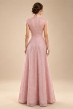 A-Line/Princess Strapless Lace Appliques Floor-Length Mother of the Bride & Groom Dresses with Pleats, Ruched Waist & Sweep Train (SHI22501664)