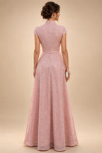 Cape Sleeve Floral Jacquard Satin Tea-Length Ruched Mother of the Bride Dresses 2 Piece (SHIA22500528)