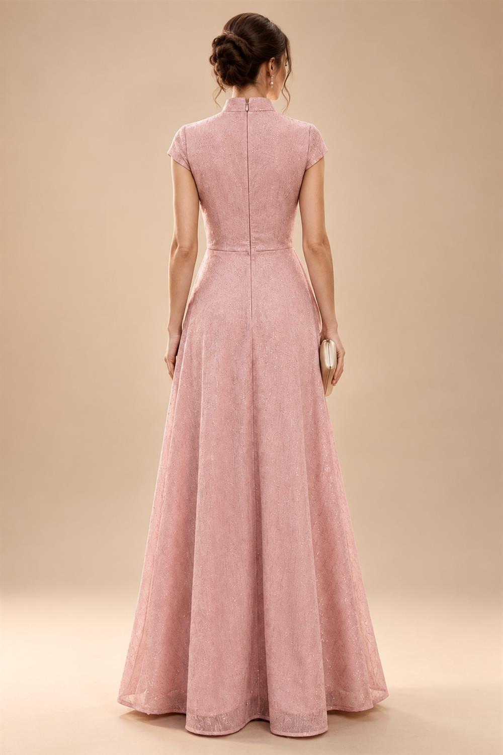 Cape Sleeve Floral Jacquard Satin Tea-Length Ruched Mother of the Bride Dresses 2 Piece (SHIA22500528)