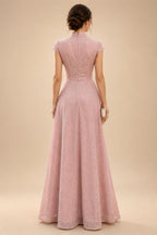 A-Line/Princess Scoop Neck Chiffon Maxi Mother of the Bride & Groom Dresses with 3D Flowers, Sweep Train & Pleats (SHI22501627)