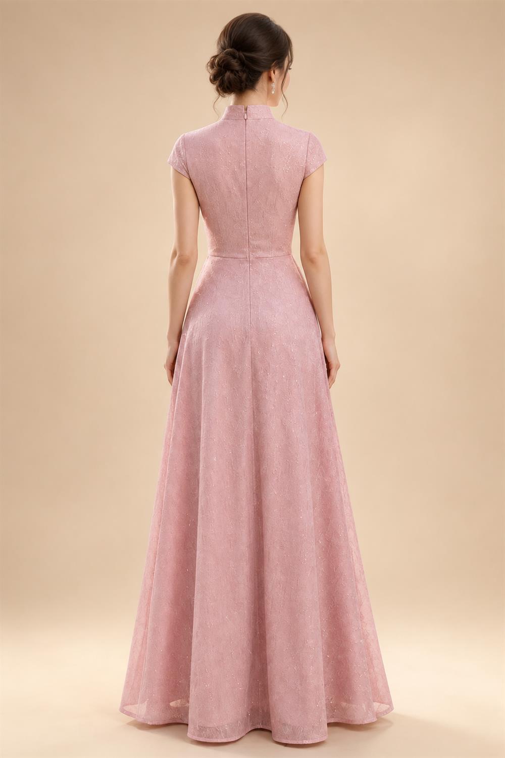 A-Line/Princess V-Neck Chiffon Maxi Mother of the Bride & Groom Dresses with Lace Appliques & Sweep Train (SHI22501644)