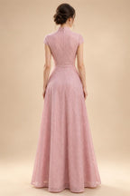 A-Line/Princess V-Neck Chiffon Maxi Mother of the Bride & Groom Dresses with Lace Appliques & Sweep Train (SHI22501644)