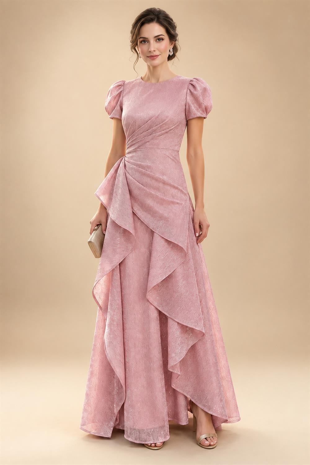 A-Line/Princess One Shoulder Tea-Length Mother of the Bride & Groom Dresses with Ruffles & Ruched Waist (SHI22501283)