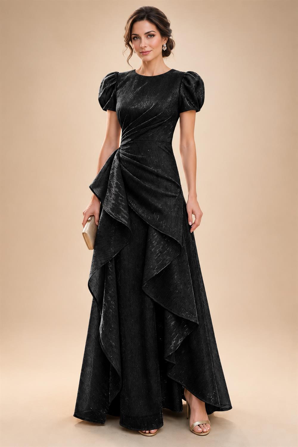 A-Line/Princess Scoop Neck Tea-Length Mother of the Bride & Groom Dresses with Ruffles & Ruched Waist (SHI22501287)