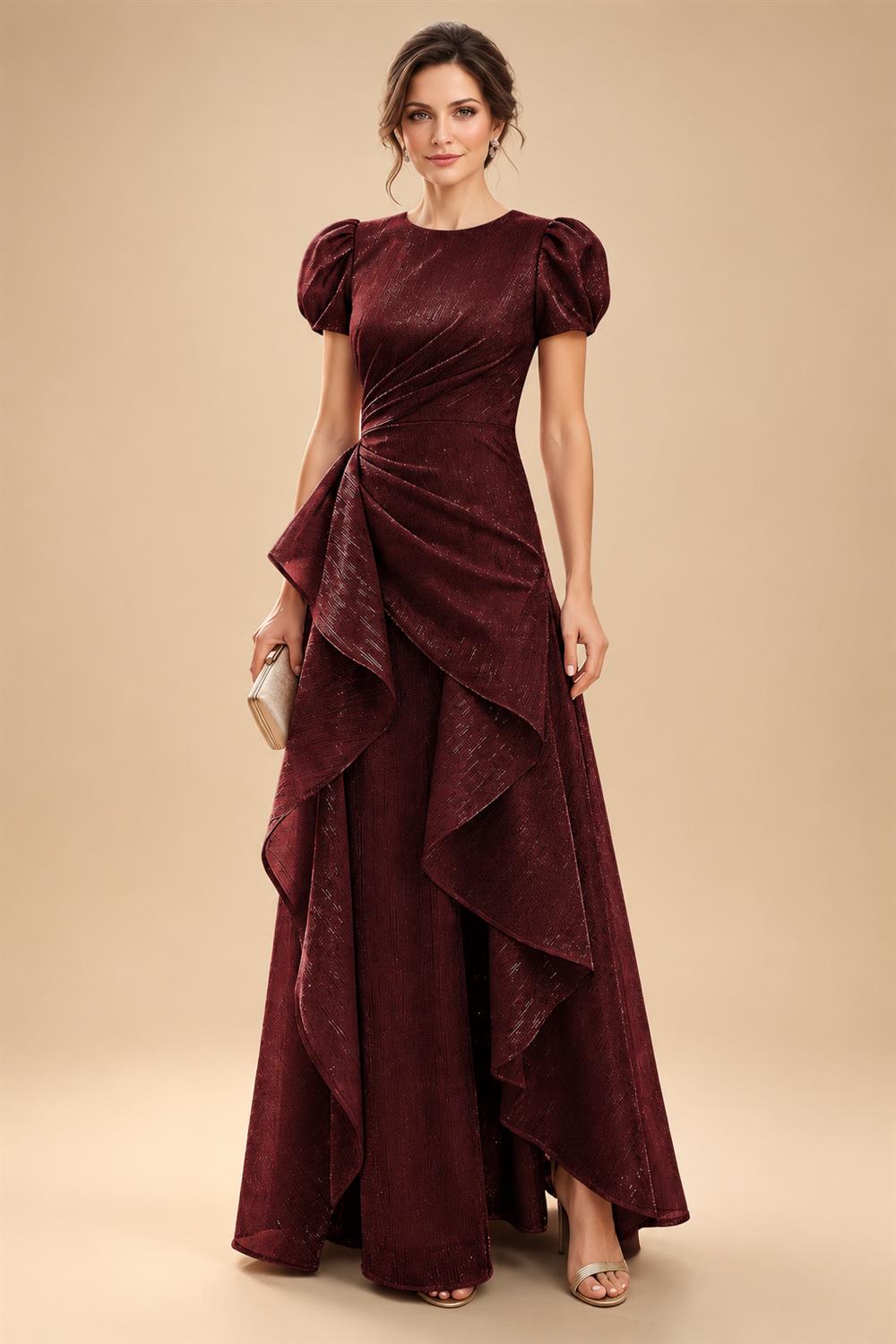 A-Line/Princess Scoop Neck Tea-Length Mother of the Bride & Groom Dresses with Ruffles & Ruched Waist (SHI22501287)